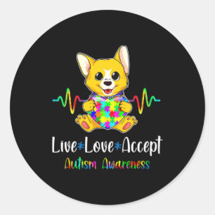 Corgi Puzzle Piece Live Love Accept Classic Round Sticker