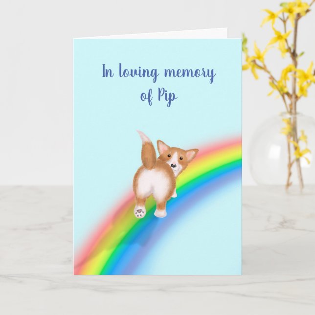 Corgi Rainbow Bridge sympathy card (Yellow Flower)