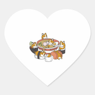Corgi Ramen Sushi Heart Sticker