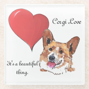Corgi Red Heart Colour Illustration Beautiful Thin Glass Coaster