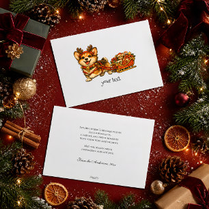 Corgi Reindeer Sleigh Retro Cozy Christmas Gift Holiday Card