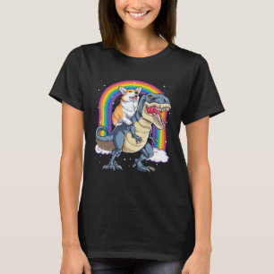 Corgi Riding Dinosaur rex  Men Women Rainbow T-Shirt