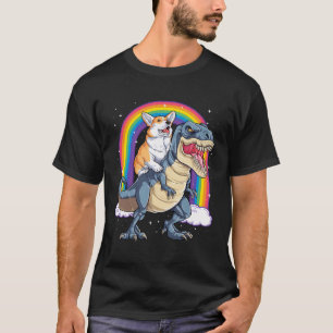 Corgi Riding Dinosaur T Rex Gifts Men Women Rainbo T-Shirt