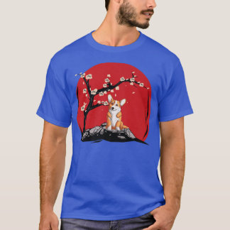Corgi Sakura Japane Art  T-Shirt