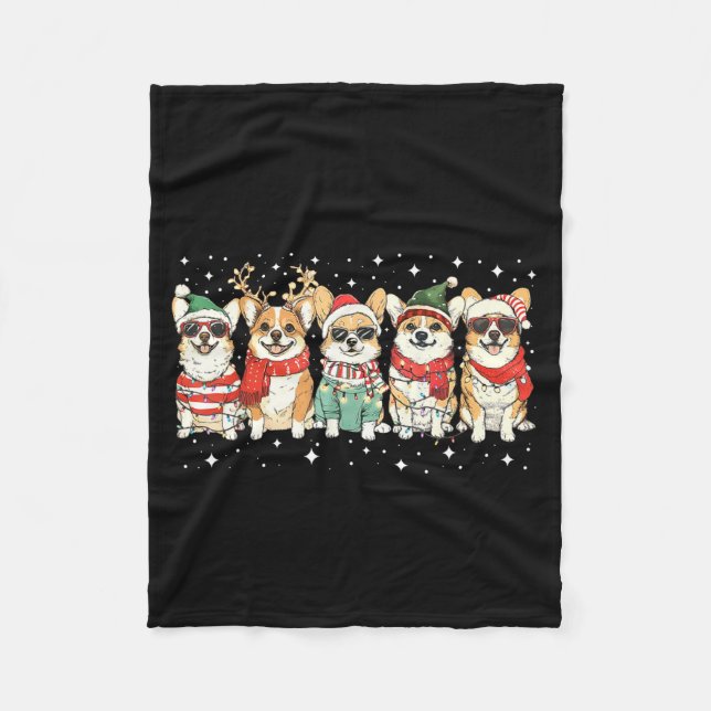 Corgi Santa Christmas Lights Xmas Pj Dog Lover Mer Fleece Blanket (Front)