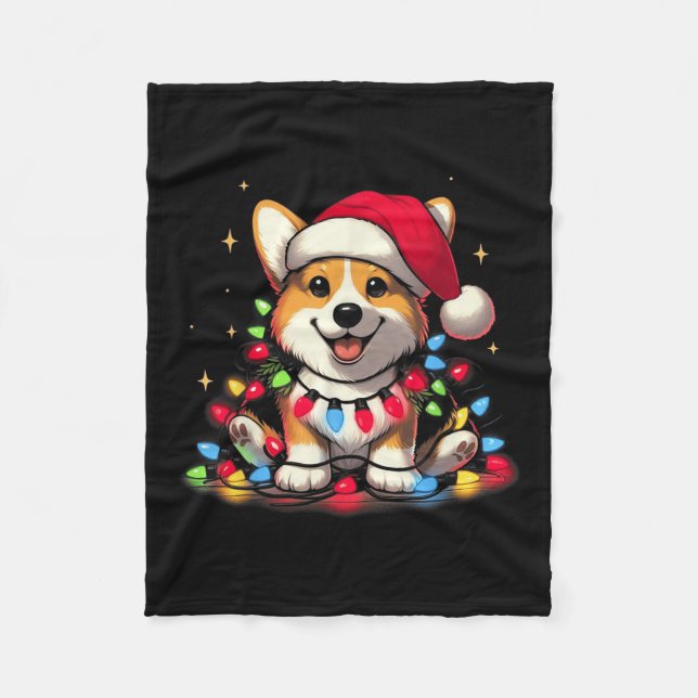 Corgi Santa Christmas Tree Lights Boys Men Corgmas Fleece Blanket (Front)