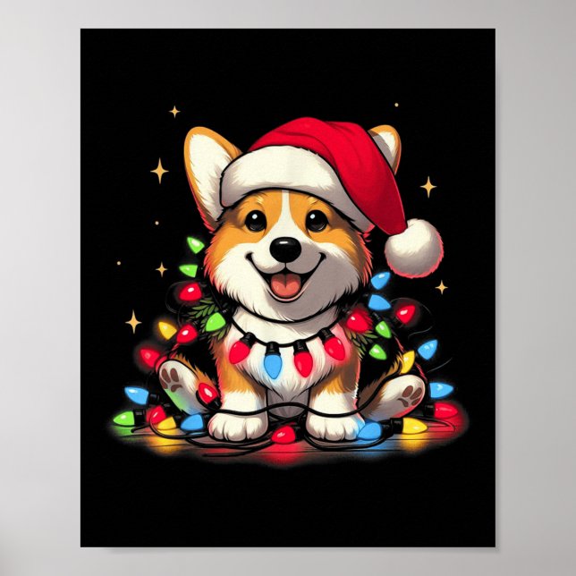 Corgi Santa Christmas Tree Lights Boys Men Corgmas Poster (Front)