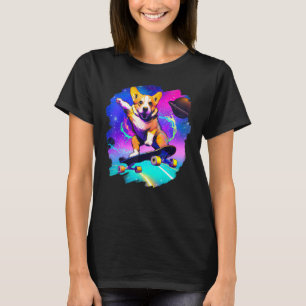 Corgi Skateboarding in Outer Space Retro Vintage S T-Shirt