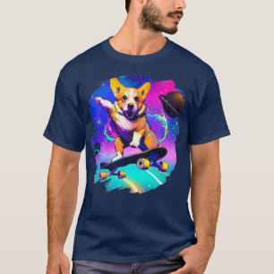 Corgi Skateboarding In Outer Space Retro Vintage S T-Shirt
