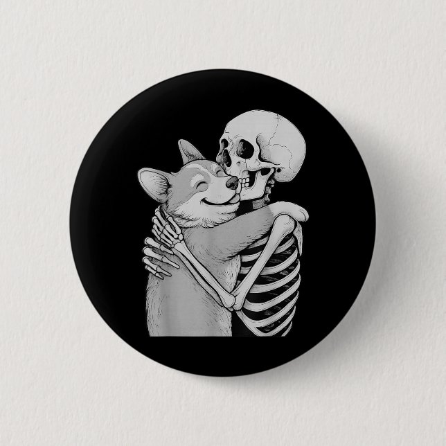 Corgi Skeleton Hug Halloween Dog Lover 2 Inch Round Button (Front)