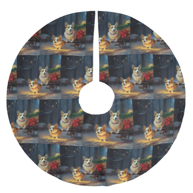 Corgi Snowy Sleigh Christmas Decor  Brushed Polyester Tree Skirt (Front)