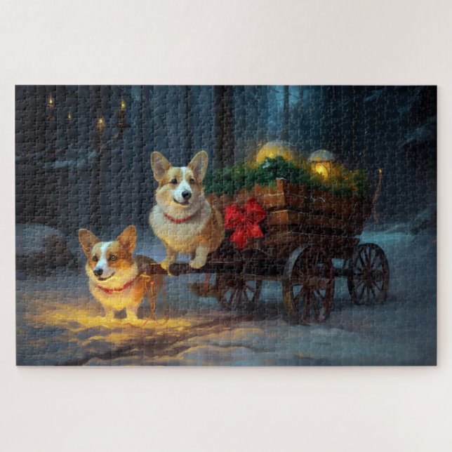 Corgi Snowy Sleigh Christmas Decor  Jigsaw Puzzle (Horizontal)
