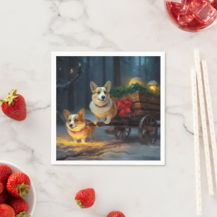 Corgi Snowy Sleigh Christmas Decor Napkin
