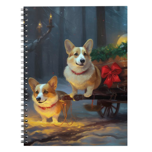 Corgi Snowy Sleigh Christmas Decor  Notebook (Front)