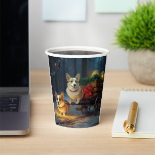 Corgi Snowy Sleigh Christmas Decor  Paper Cups