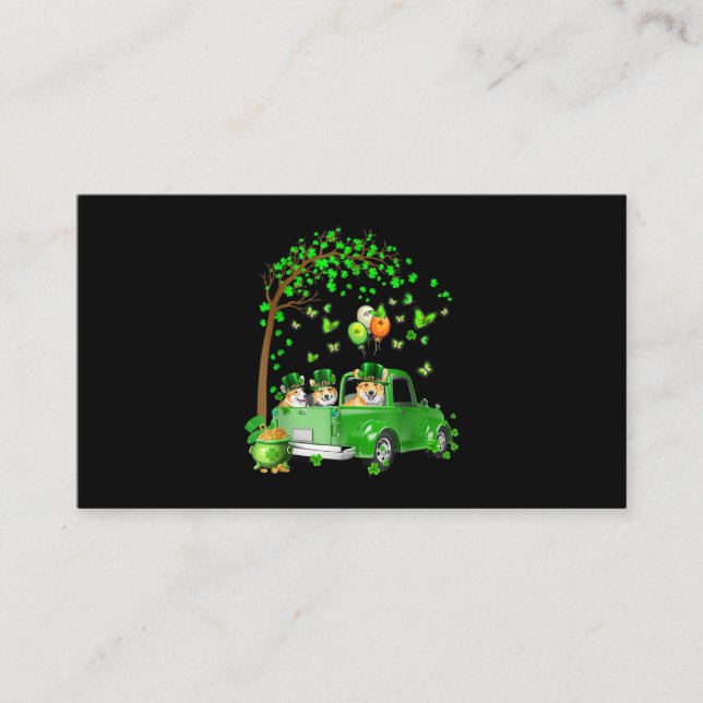 Corgi St Patricks Day Green Truck Under The Tree Business Card (Front)