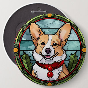 Corgi Stained Glass Christmas 6 Inch Round Button