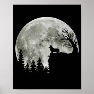 Corgi Standing On Mountain Moonlight Halloween Poster