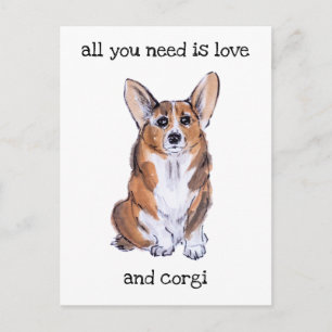 Corgi sumie watercolor painting postcard