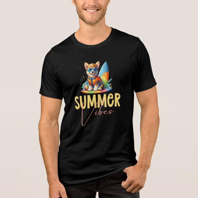 Corgi Summer Vibes Tri-Blend Shirt (Front)