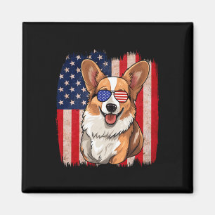 Corgi Sungles American Flag Usa Patriotic 4th Of J Magnet