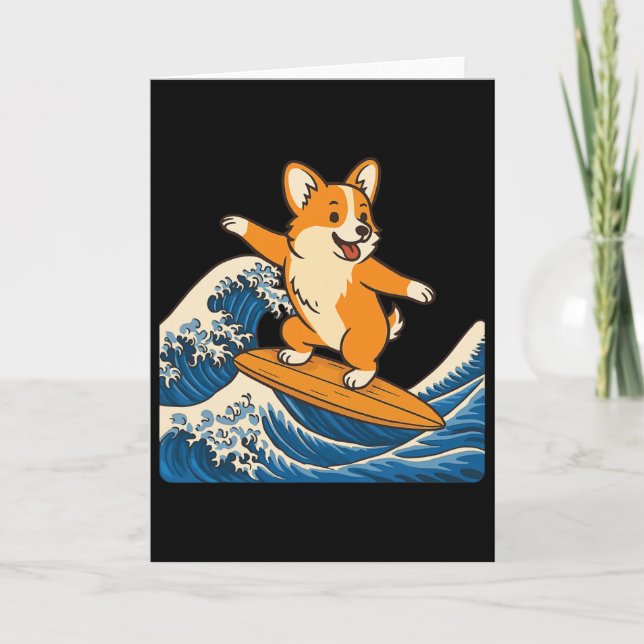 Corgi Surfing Japanese _1  Card (Front)