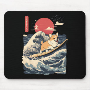 Corgi Surfing Japanese Wave _2  Mouse Pad