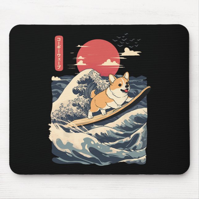 Corgi Surfing Japanese Wave _2  Mouse Pad (Front)