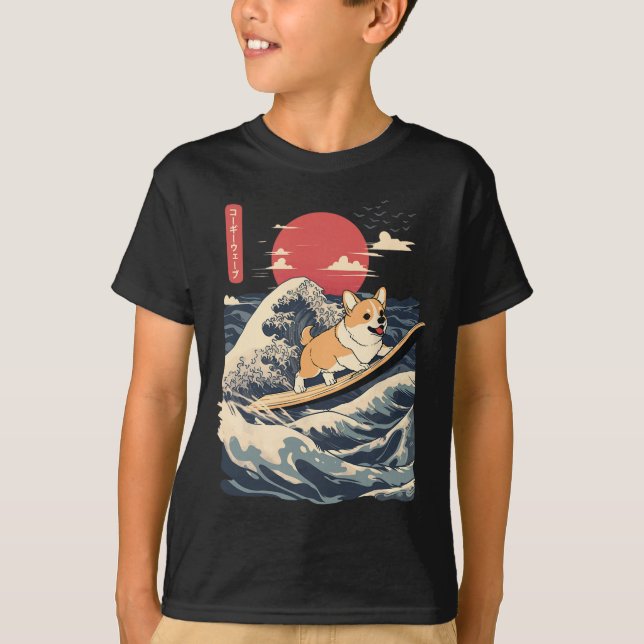 Corgi Surfing Japanese Wave _2  T-Shirt (Front)