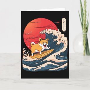 Corgi Surfing Japanese Wave _4  Card
