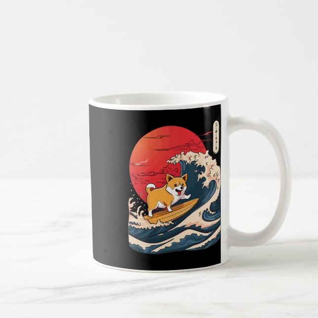 Corgi Surfing Japanese Wave _4  Coffee Mug (Right)