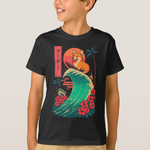Corgi Surfing Japanese Wave T-Shirt