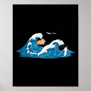 Corgi Surfing Wave Welsh Dog Puppy Poster