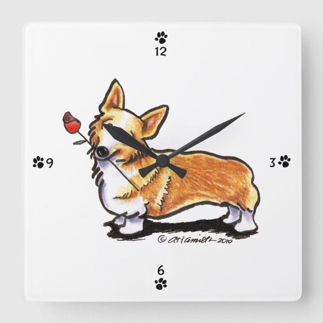 Corgi Sweetheart Square Wall Clock (Front)