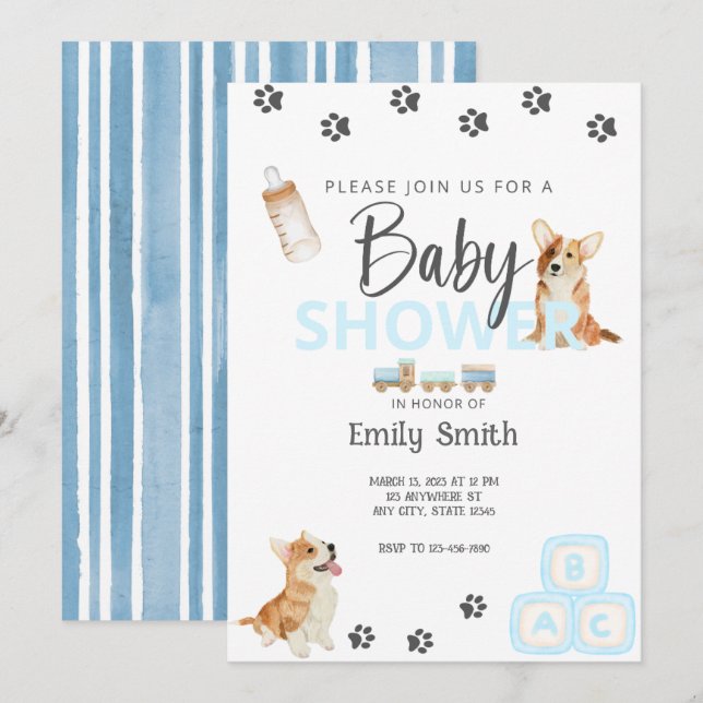 Corgi Theme Baby Shower Invitation (Front/Back)