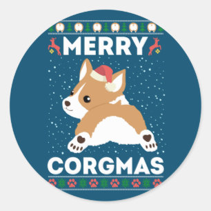Corgi Ugly Christmas Sweater Style Merry Corgmas Classic Round Sticker