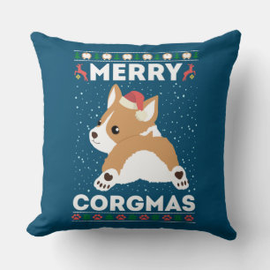 Corgi Ugly Christmas Sweater Style Merry Corgmas Throw Pillow
