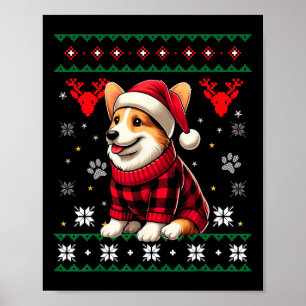 Corgi Ugly Funny Buffalo Plaid Santa Hat Christmas Poster