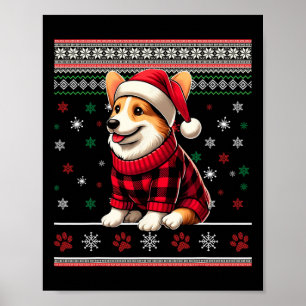 Corgi Ugly Funny Christmas Santa Hat Buffalo Plaid Poster