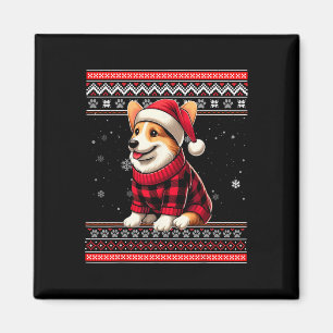 Corgi Ugly Funny Santa Hat Buffalo Plaid Christmas Magnet