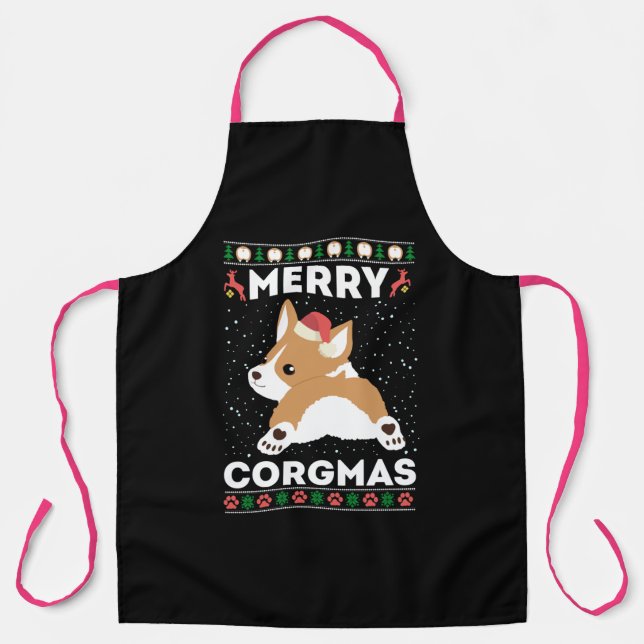 Corgi Ugly Pull Corgmas Santa Corgi Apron (Front)