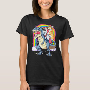 Corgi Unicorn Riding Dinosaur T Rex Boys Girls Rai T-Shirt