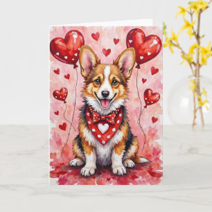Corgi Valentine’s Day Dog with Hearts Red Card