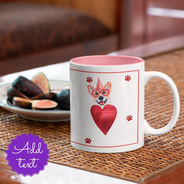 Corgi Valentine's Day Gift Dog Two-Tone Coffee Mug (Creator Uploaded)