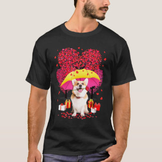 Corgi Valentines Day Three Tree And Raining Hearts T-Shirt
