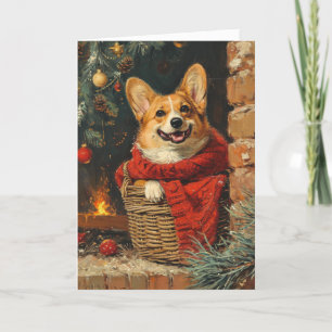 Corgi vintage personalized christmas holiday card