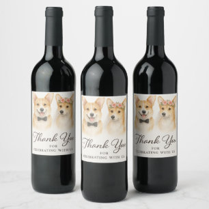Corgi Watercolor Wedding Thank you Wine Label