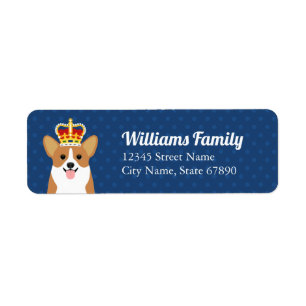 Corgi Wearing Royal Crown Blue Address Label