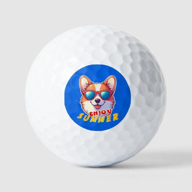 Corgi wears sunglasses Enjoy summer Golf Balls (Front)
