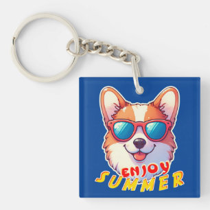 Corgi wears sunglasses Enjoy summer Keychain